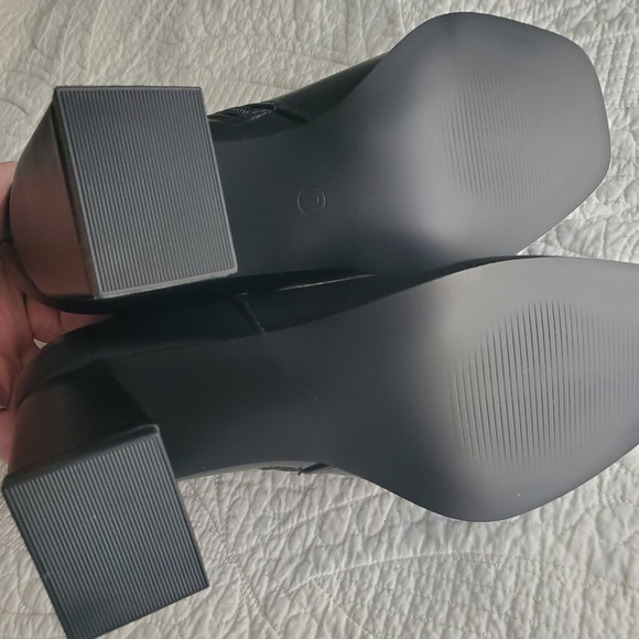 Black Square Toe Block Heel Ankle Boots Size 7 - Picture 7 of 10